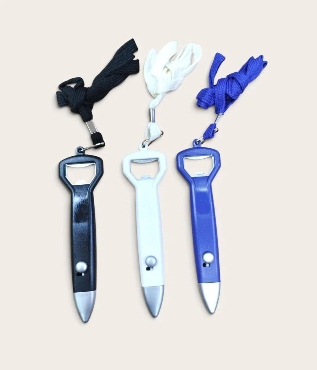 TPV002 Boligrafo Destapador con Cordon Negro, Azul y Blanco