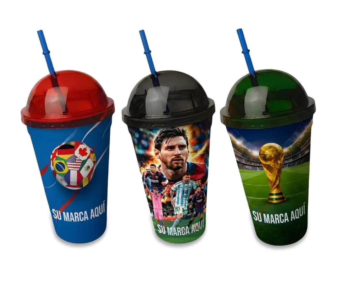 J1535 Vaso con Pitillo Doble Fondo Gris Rojo Verde *