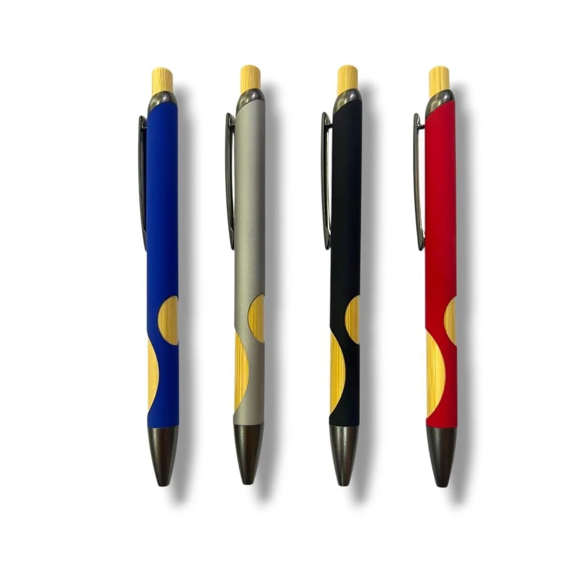 TPF23126 Bolígrafo Metal con Clip de Bamboo Rojo, Azul, Plateado , Negro
