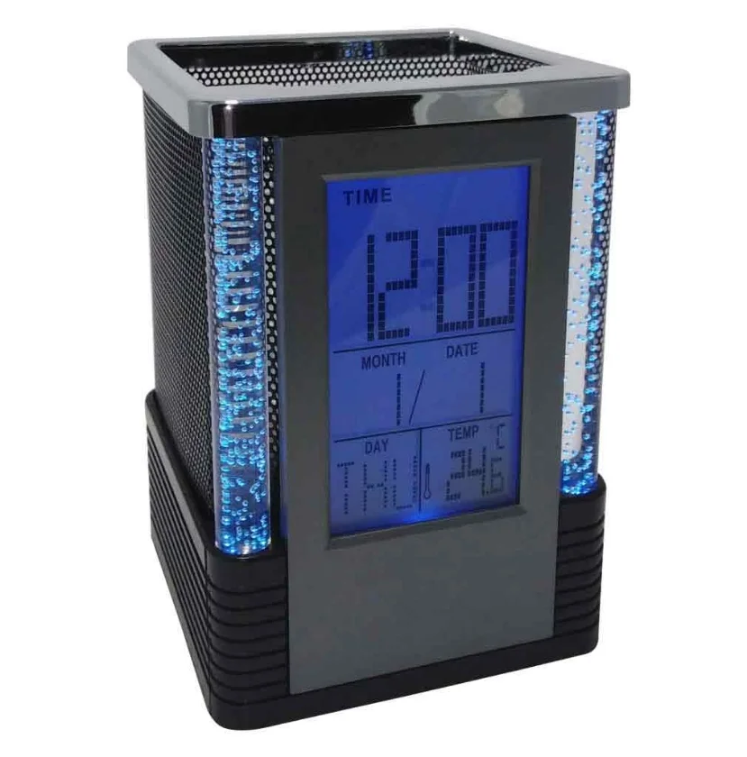 TPG709 Porta Bolígrafo Cuadrado Con Reloj y Luces